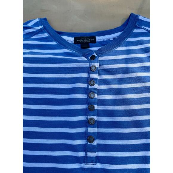 Lauren Jeans Co Ralph Lauren Blue and White Quarter Button Striped Shirt, Size S - Picture 2 of 5